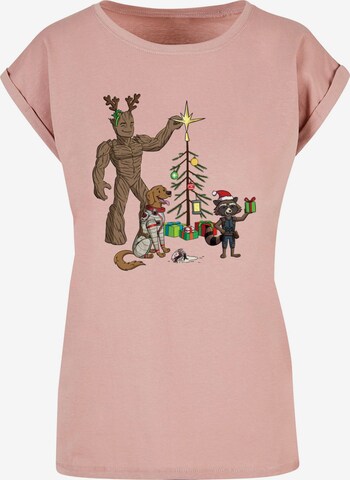 ABSOLUTE CULT T-Shirt 'Guardians Of The Galaxy - Holiday Festive Group' in Pink: predná strana