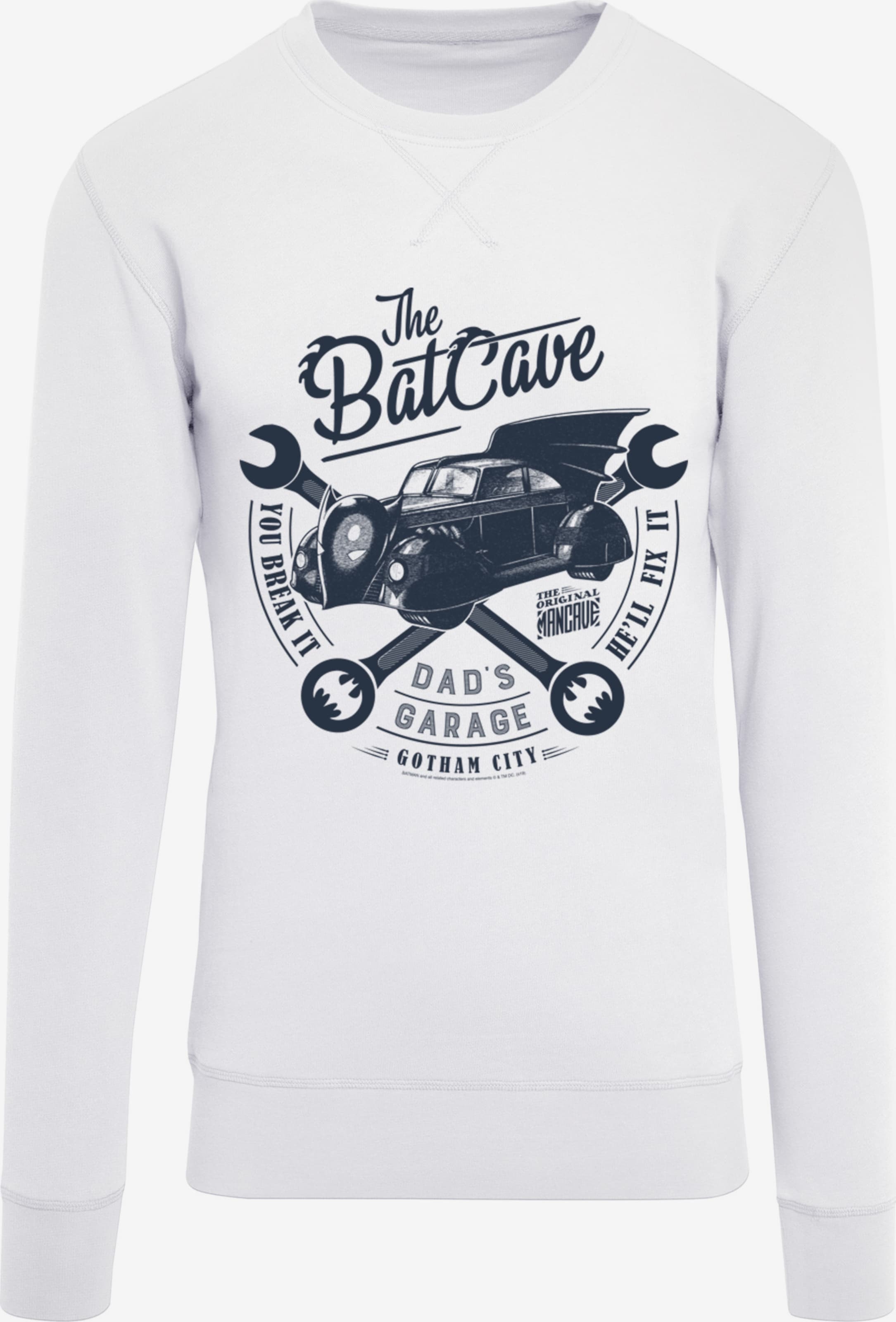 F4NT4STIC Sweatshirt 'DC Comics Batman Dad's Garage' in White | ABOUT YOU