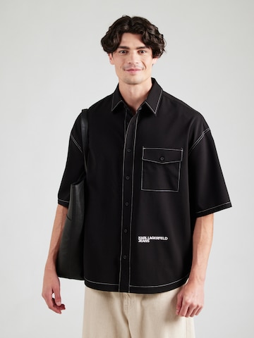 KARL LAGERFELD JEANS Comfort fit Button Up Shirt in Black: front