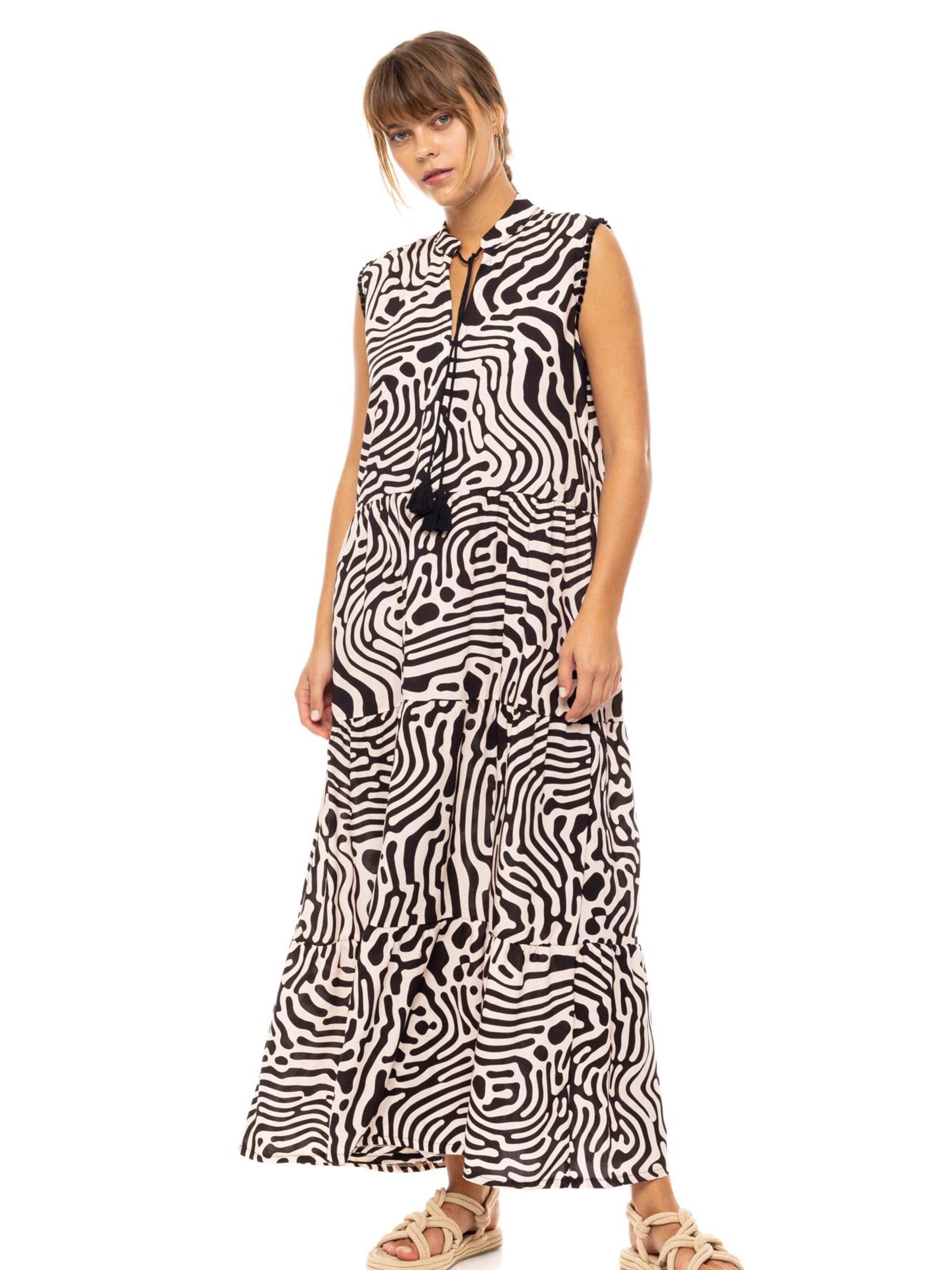 Pink Label - Vestido de verano 'BEACHWEAR LONG BLACK GEO' en negro