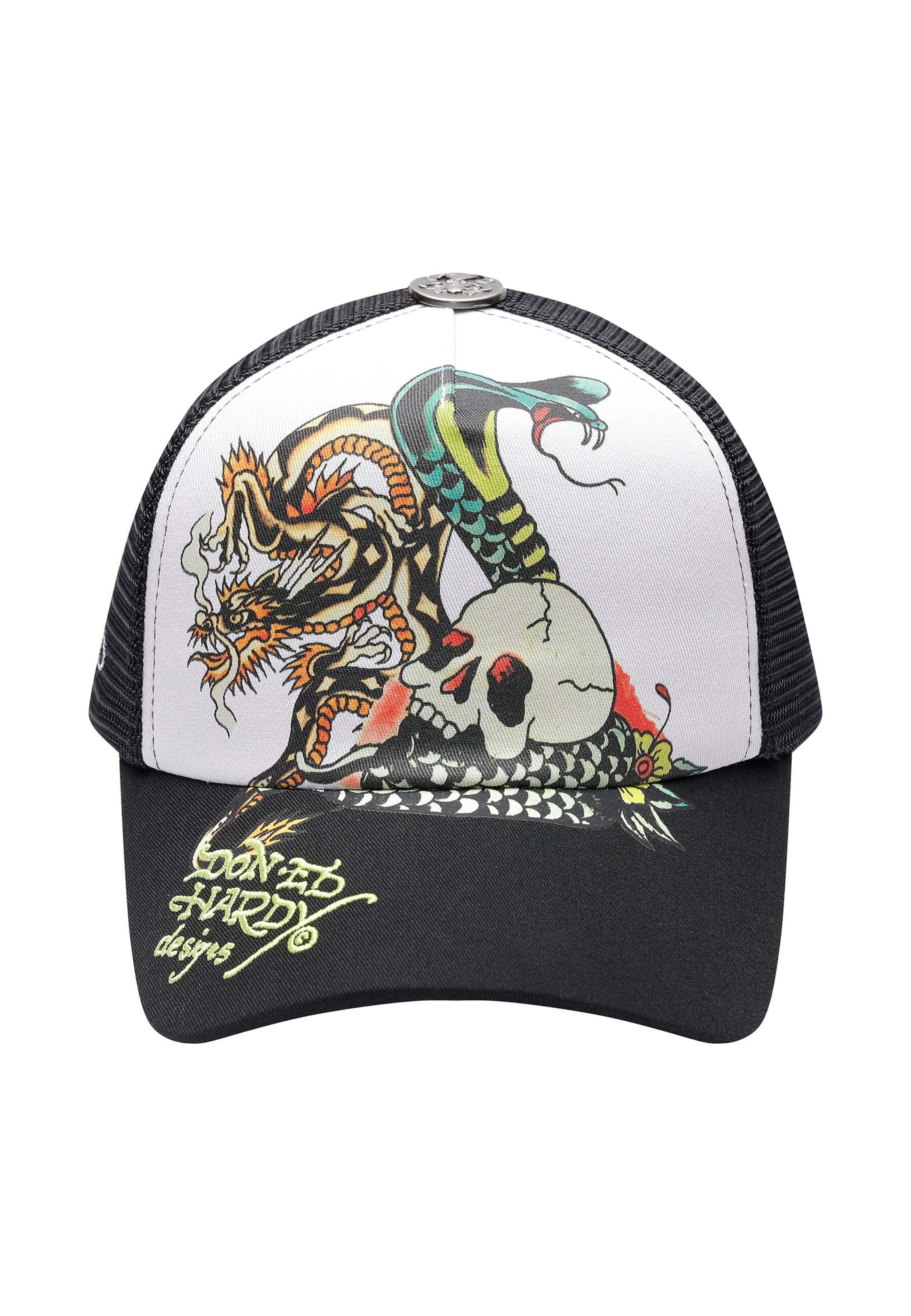 Casquette 'Snake and Skull' Ed Hardy en blanc : devant