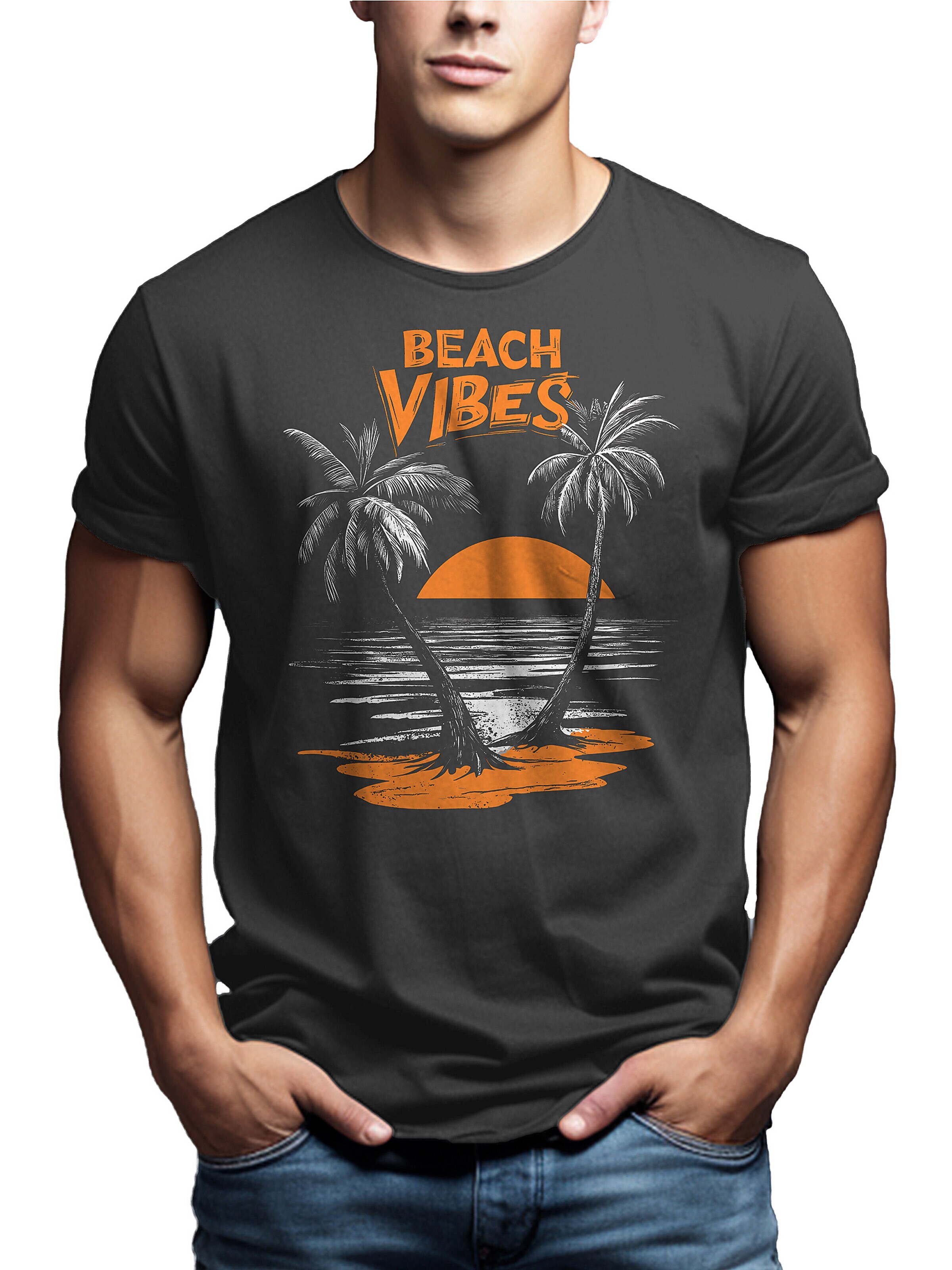 MAKAYA Shirt 'Beach Vibes' in Grey