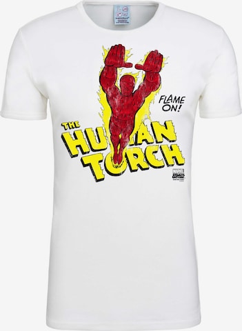 LOGOSHIRT T-Shirt 'Human Torch – Flame On' in Weiß: predná strana