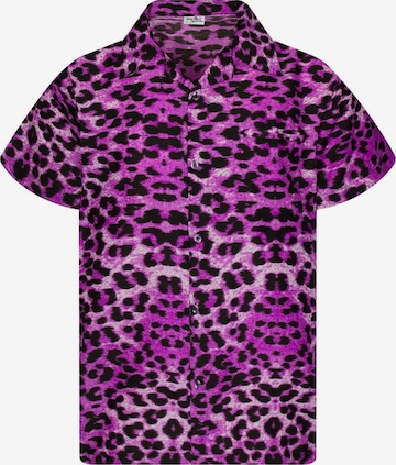 King Kameha Button Up Shirt 'Leopard' in Purple: front
