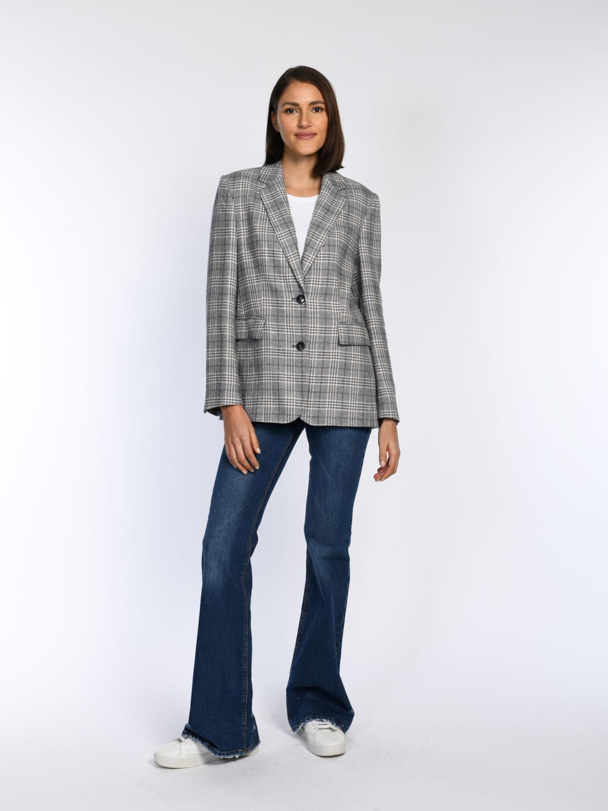 White Label by RoFa Blazer 'Boyfriend-Blazer im angesagten Karodessin'‌‌‌‌‌‌‌‌‌ in Grau: Vorderseite