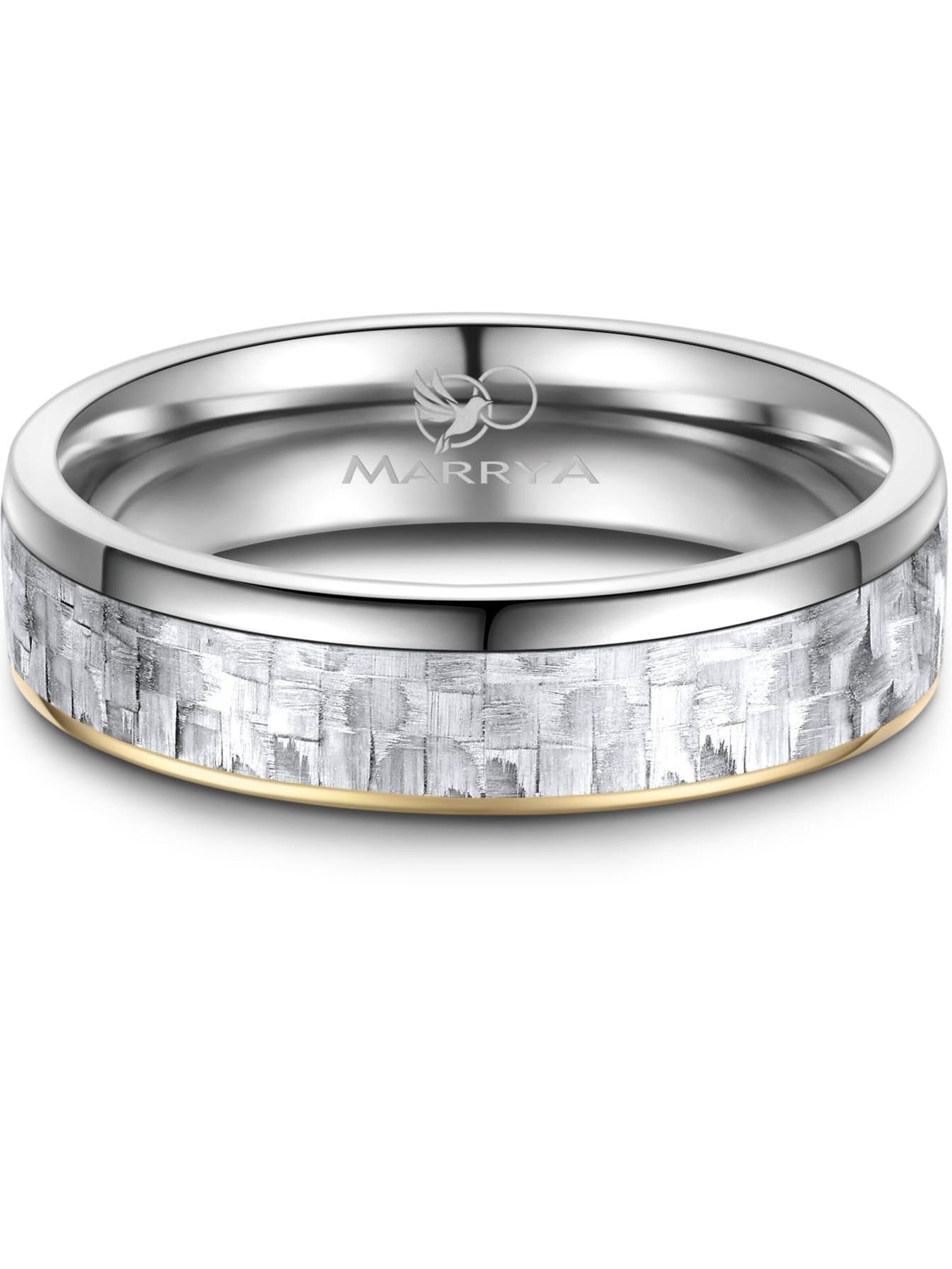 MARRYA Ring 'MARRYA CA-09 Ehering aus Carbon + Titan -Gold plattiert-Weiß' in Silver
