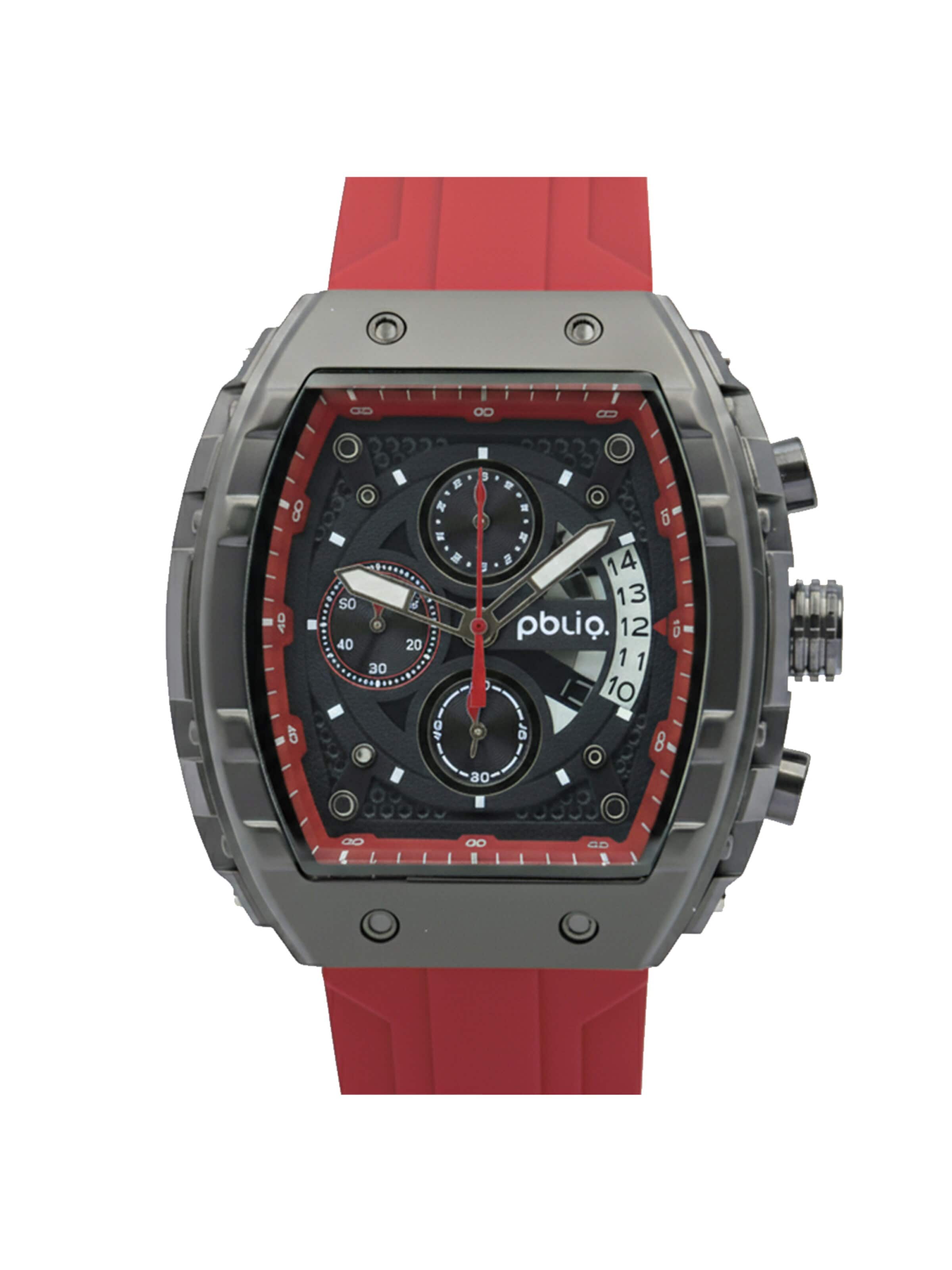 PBLIQ Analoog horloge 'PBLIQ Luxe Chronograaf Herenhorloge' in Rood: voorkant