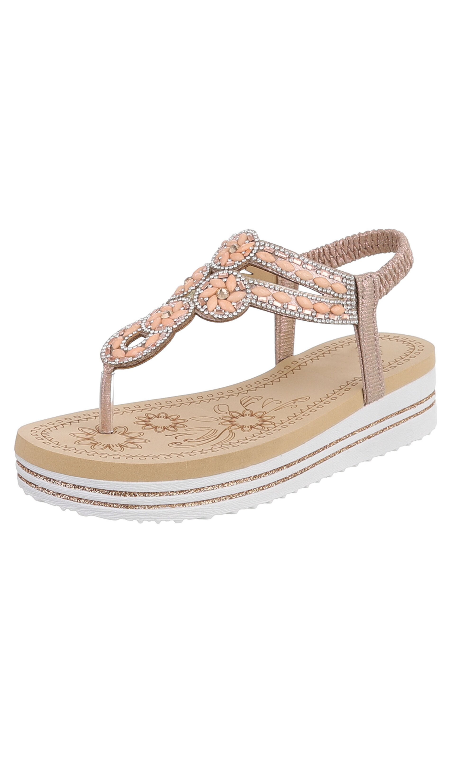 Ital-Design T-Bar Sandals in Beige: front