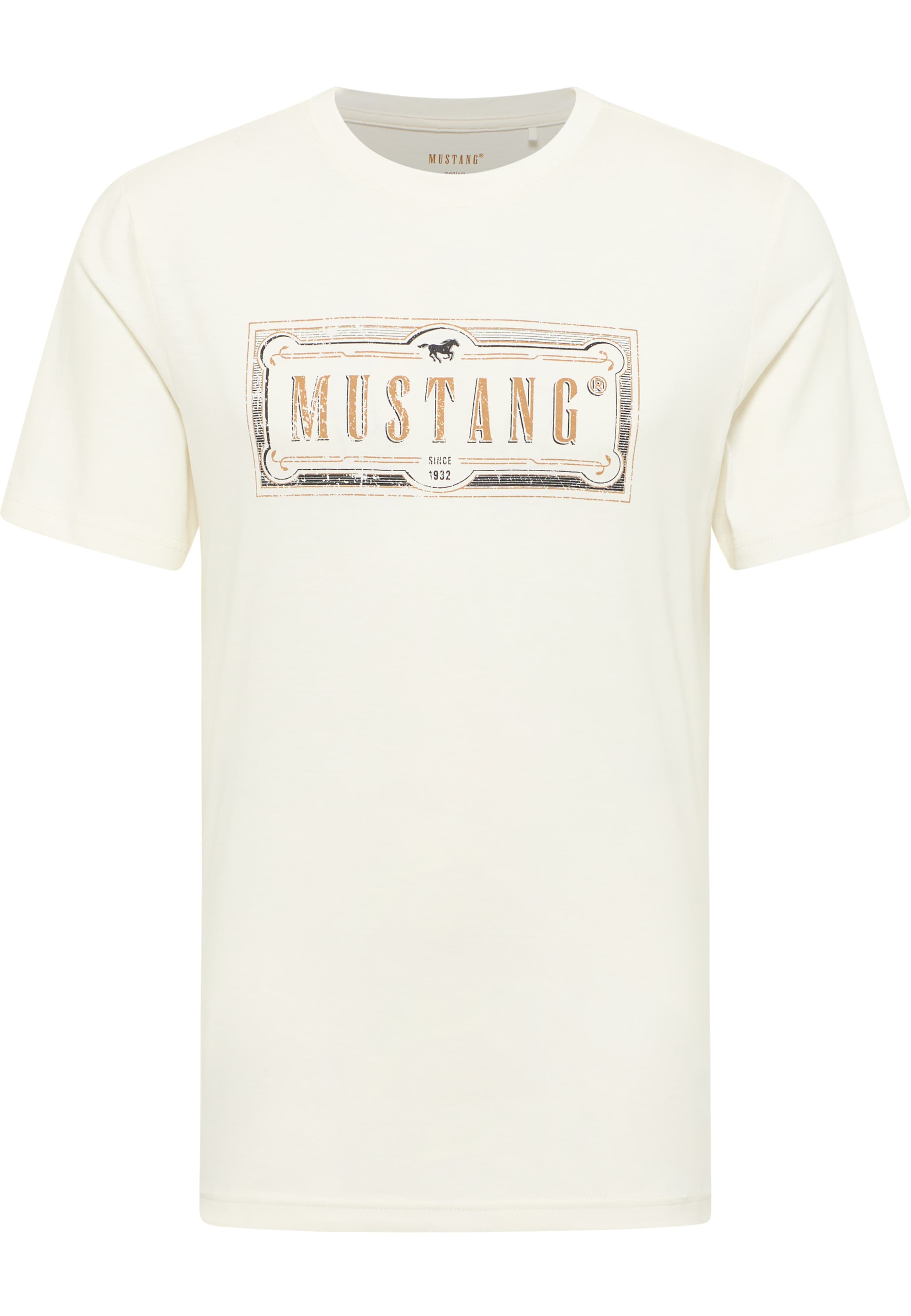 MUSTANG T-Shirt 'Austin' in hellbraun / schwarz / offwhite, Produktansicht