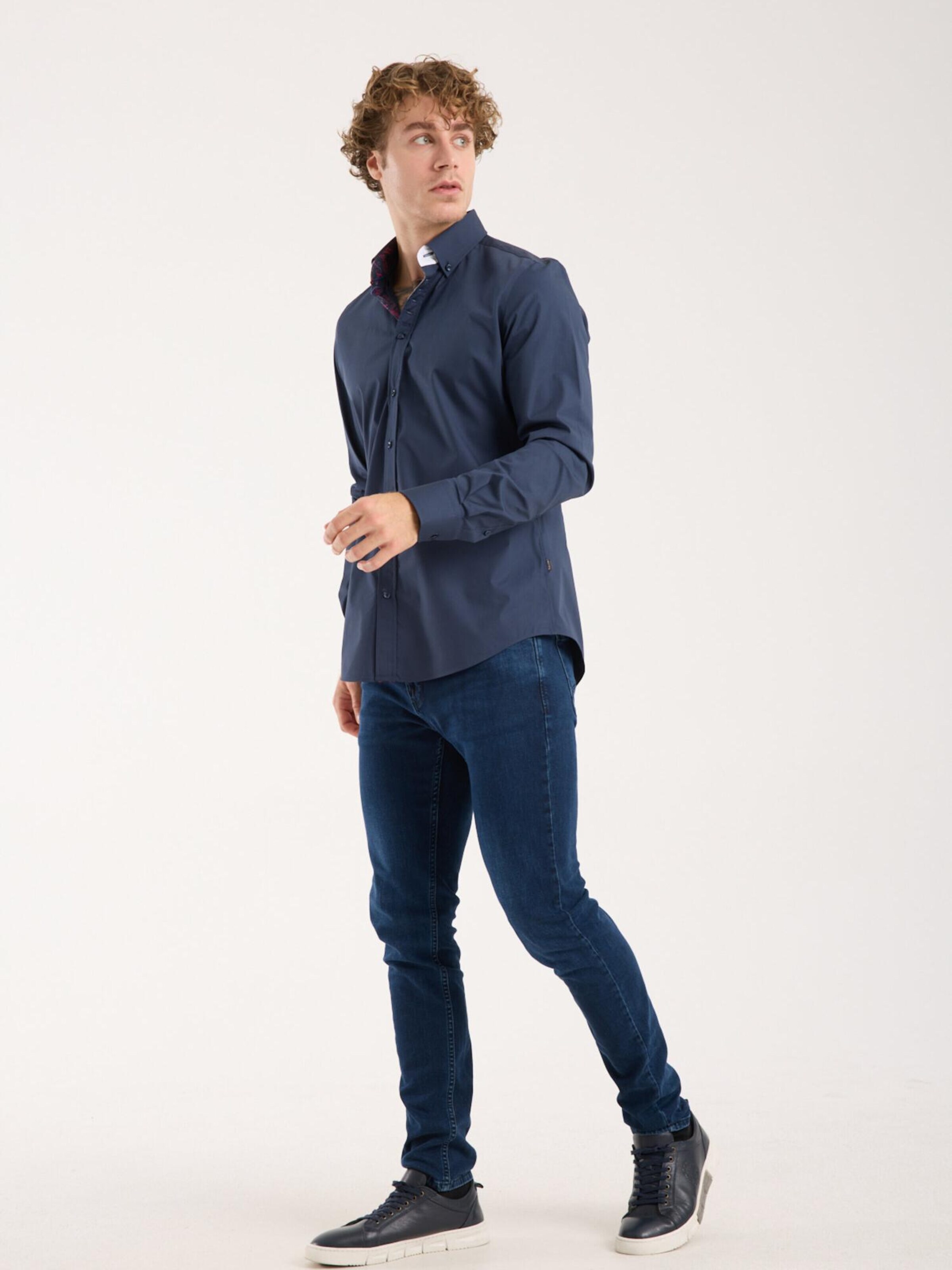 Slim fit Camicia 'Donatello Iconic Poplin Stretch Man Shirt Red' di 7Camicie in blu
