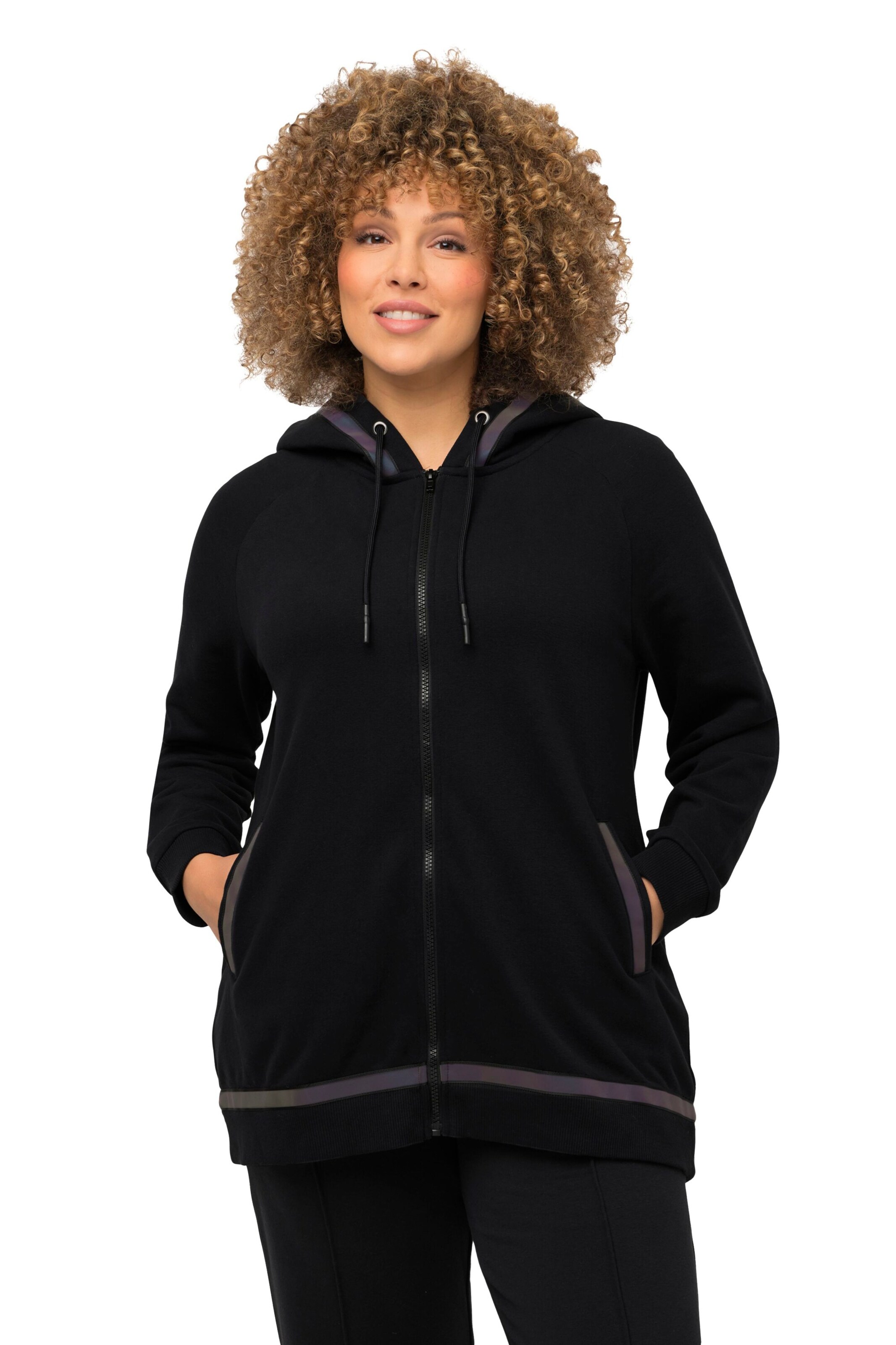 Ulla Popken Sweat jacket in Black: front