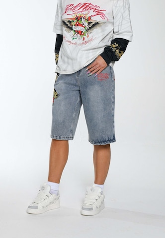 Ed Hardy Loosefit Shorts 'Panther Crawl' in Blau