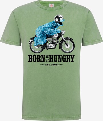 LOGOSHIRT Shirt 'Sesamstrasse - Krümelmonster Motorrad' in Groen: voorkant