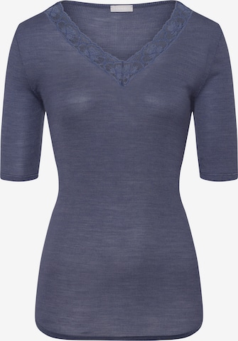 Hanro Undershirt ' Woolen Lace ' in Blue: front