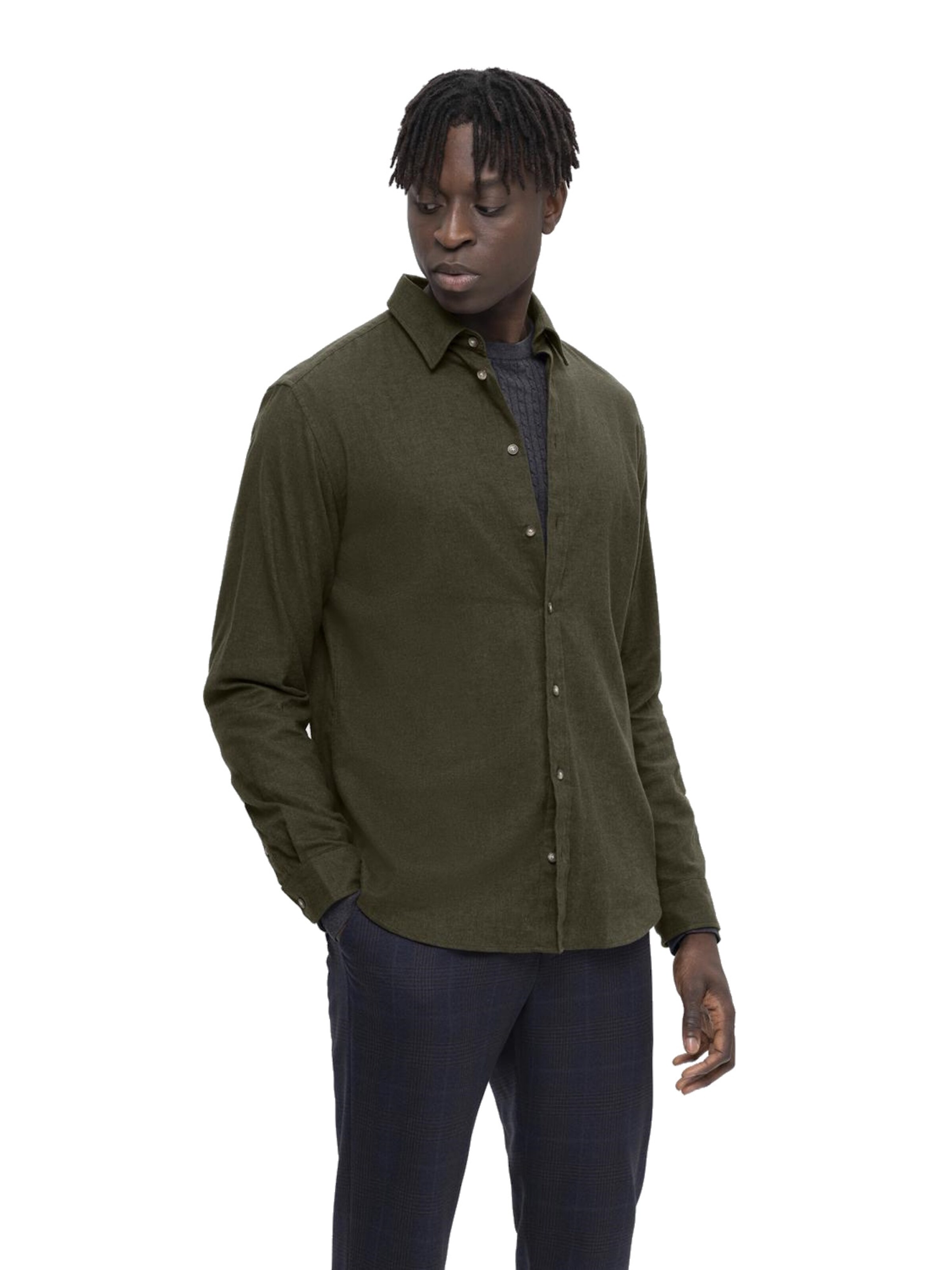 Coupe slim Chemise 'SLHOwen' SELECTED en vert : devant