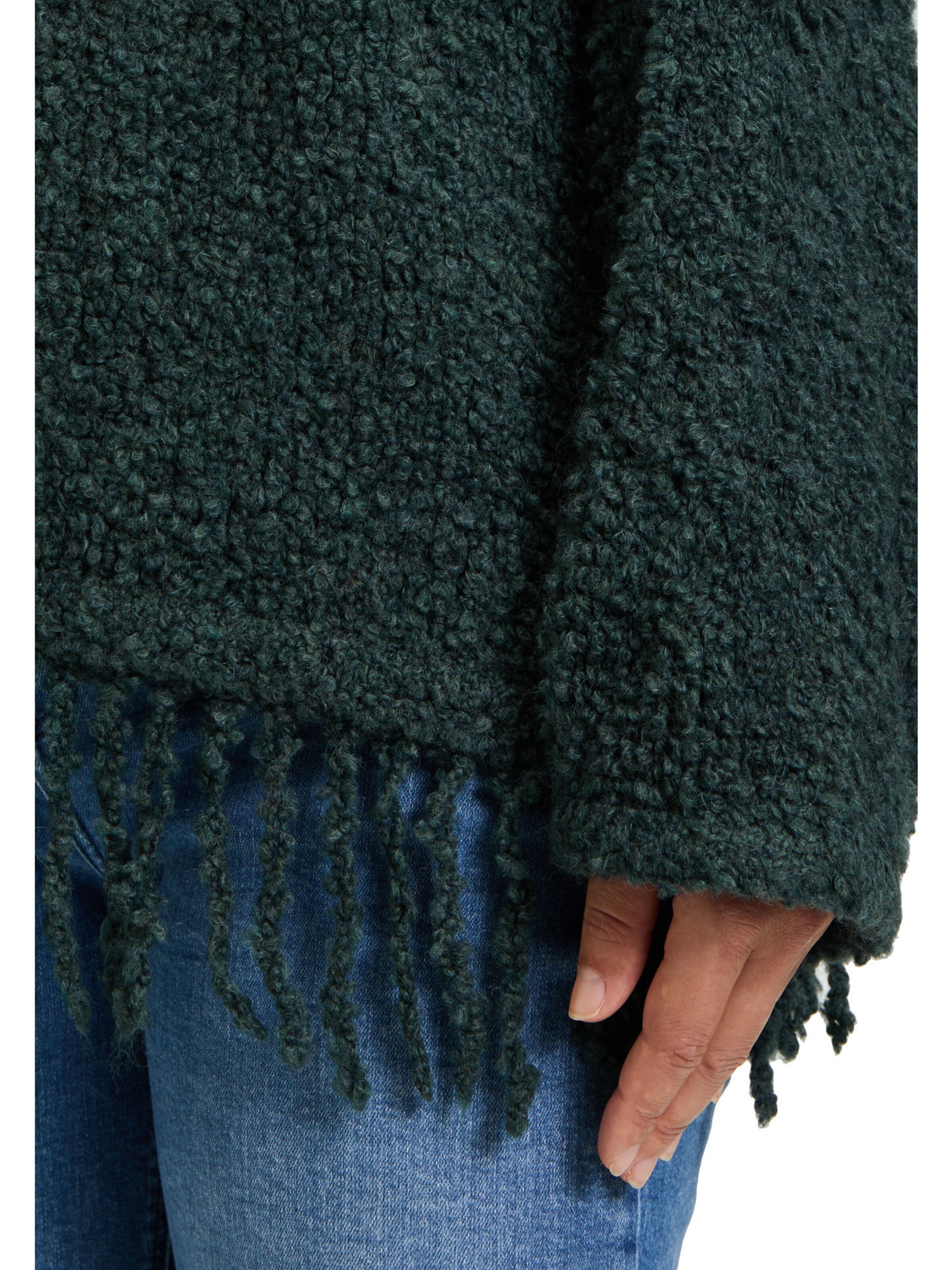 Cartoon Strickpullover mit Fransen in Grün
