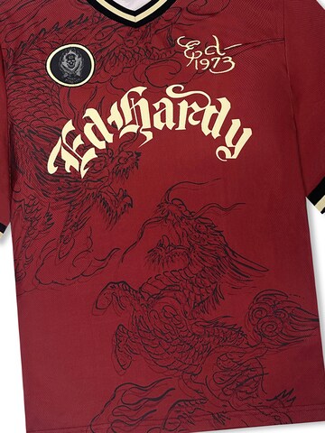 Ed Hardy Shirt 'Soaring Dragon Football' in Rood