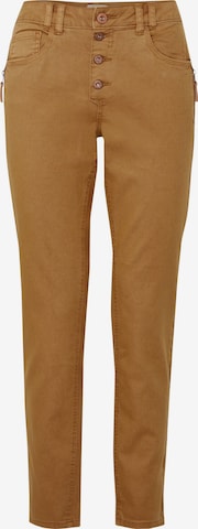 PULZ Jeans Slimfit Chino in Bruin: voorkant