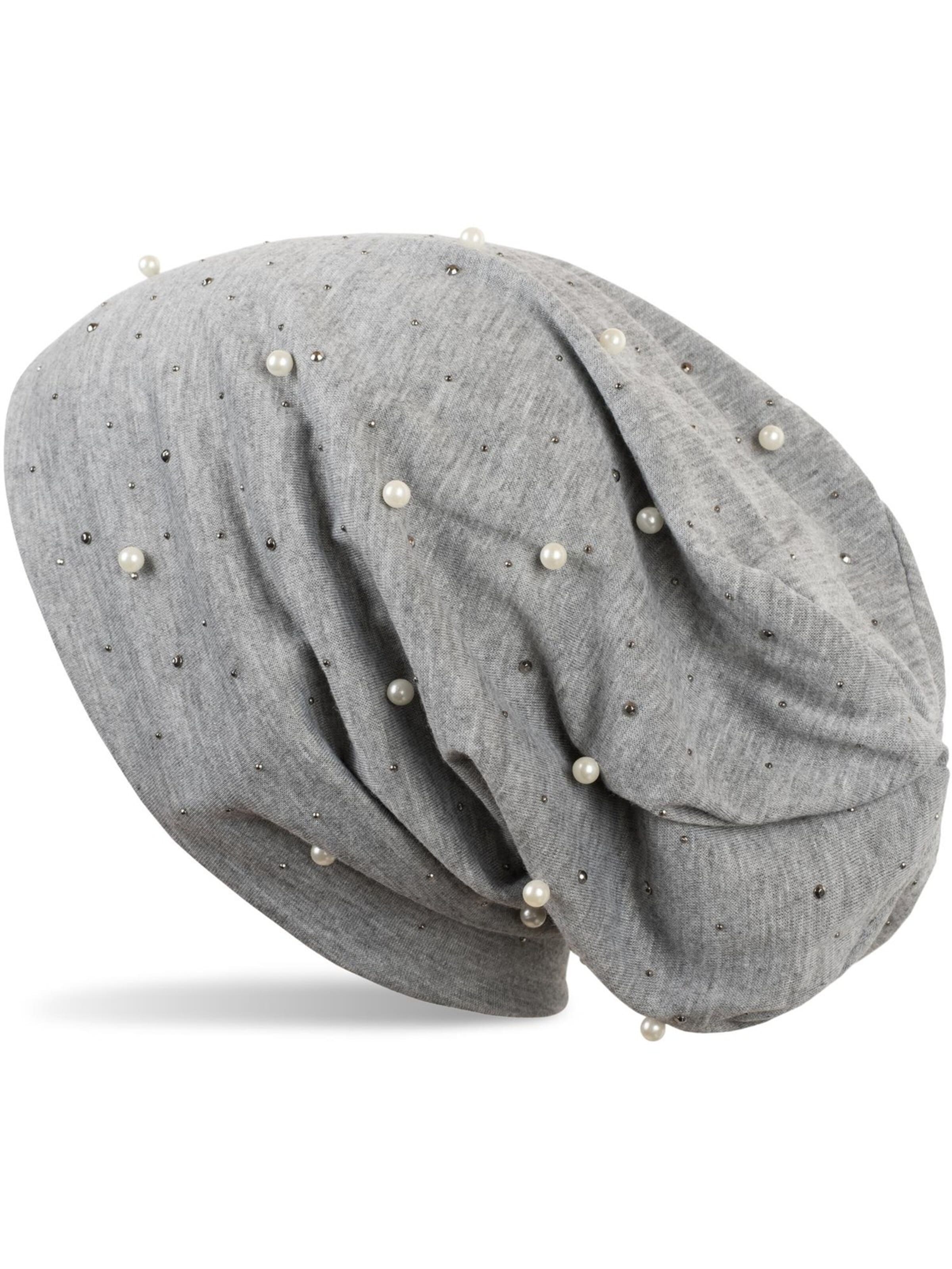 styleBREAKER Mütze 'Beanie mit Perlen und Strass Nieten'‌‌‌‌‌‌‌‌ in Grau: Vorderseite