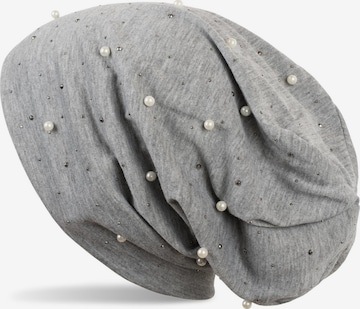 styleBREAKER Mütze 'Beanie mit Perlen und Strass Nieten' in Grau: Vorderseite