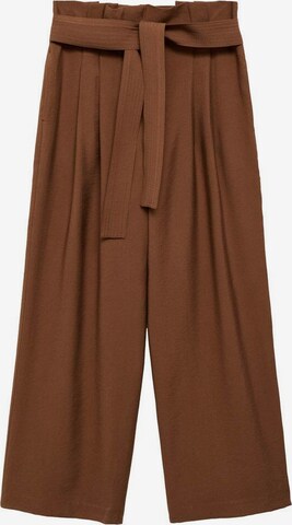 MANGO Wide leg Bandplooibroek 'HUGO' in Bruin: voorkant