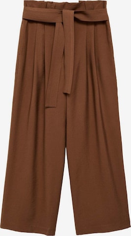 MANGO Wide leg Bandplooibroek 'HUGO' in Bruin: voorkant