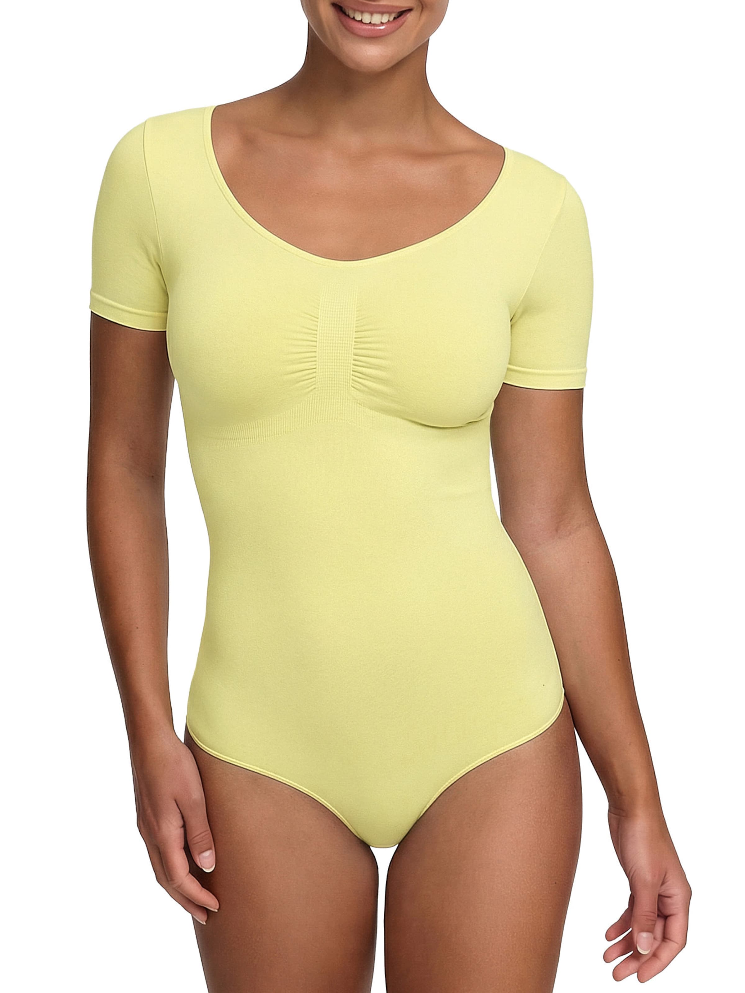 cfab by creamy fabrics Shapingbody 'T-Shirt Bodysuit Sculpting Shapewear mit String' in Geel: voorkant