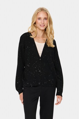SAINT TROPEZ Gebreid vest 'Haya' in Zwart: voorkant