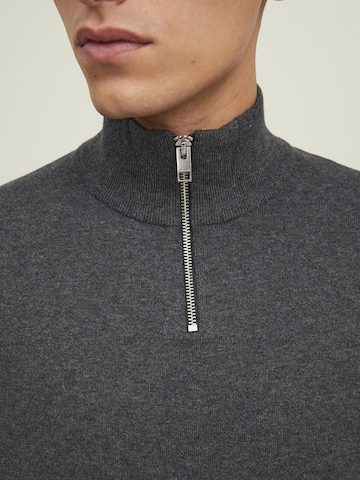 JACK & JONES Trui 'JJEEMIL KNIT HALF ZIP' in Grijs