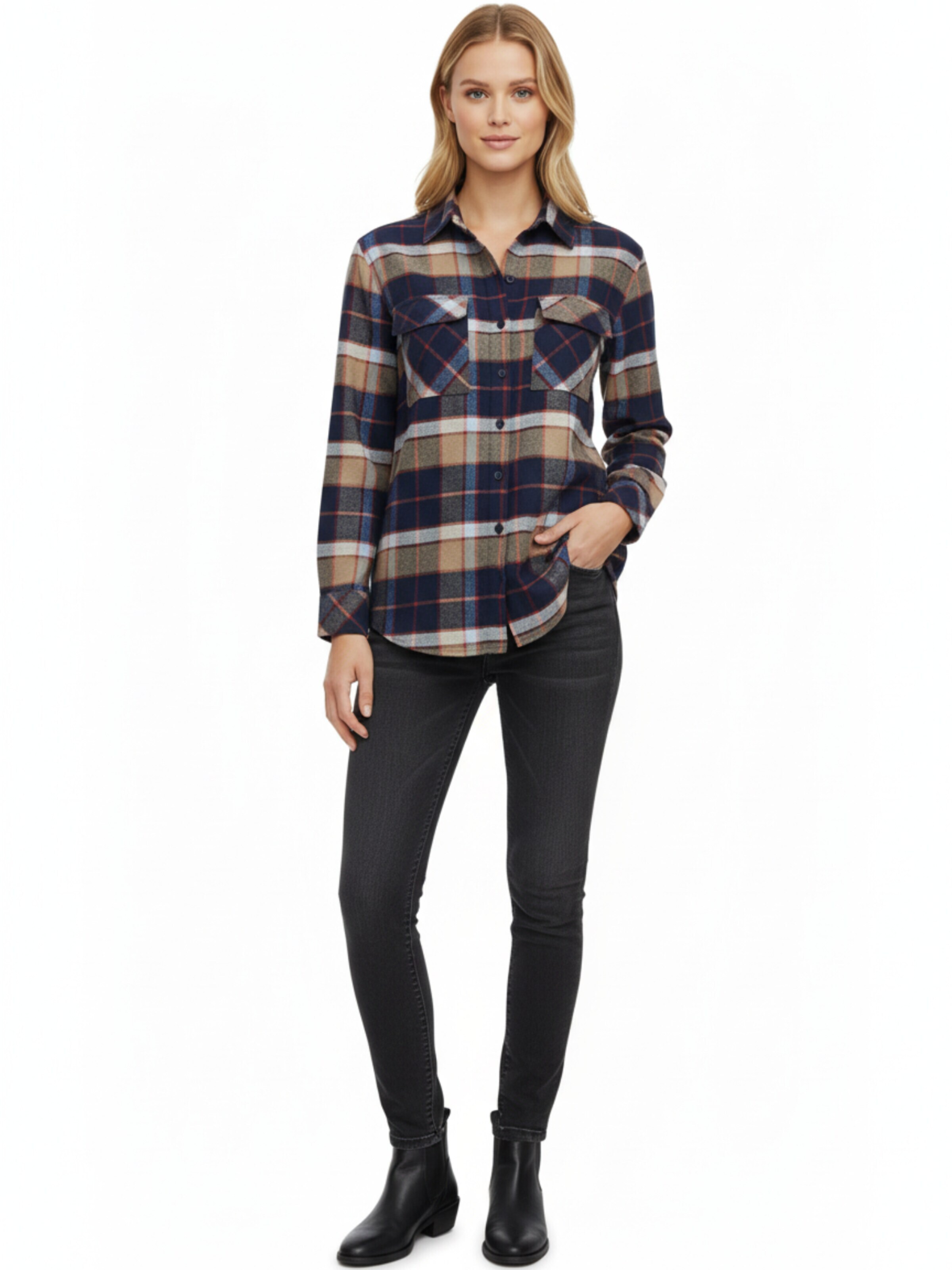 Radwa Blouse 'Radwa Women’s Plaid Flannel' in Bruin