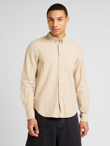 ABOUT YOU Regular fit Traditional Button Up Shirt 'Herrmann' in Beige: front