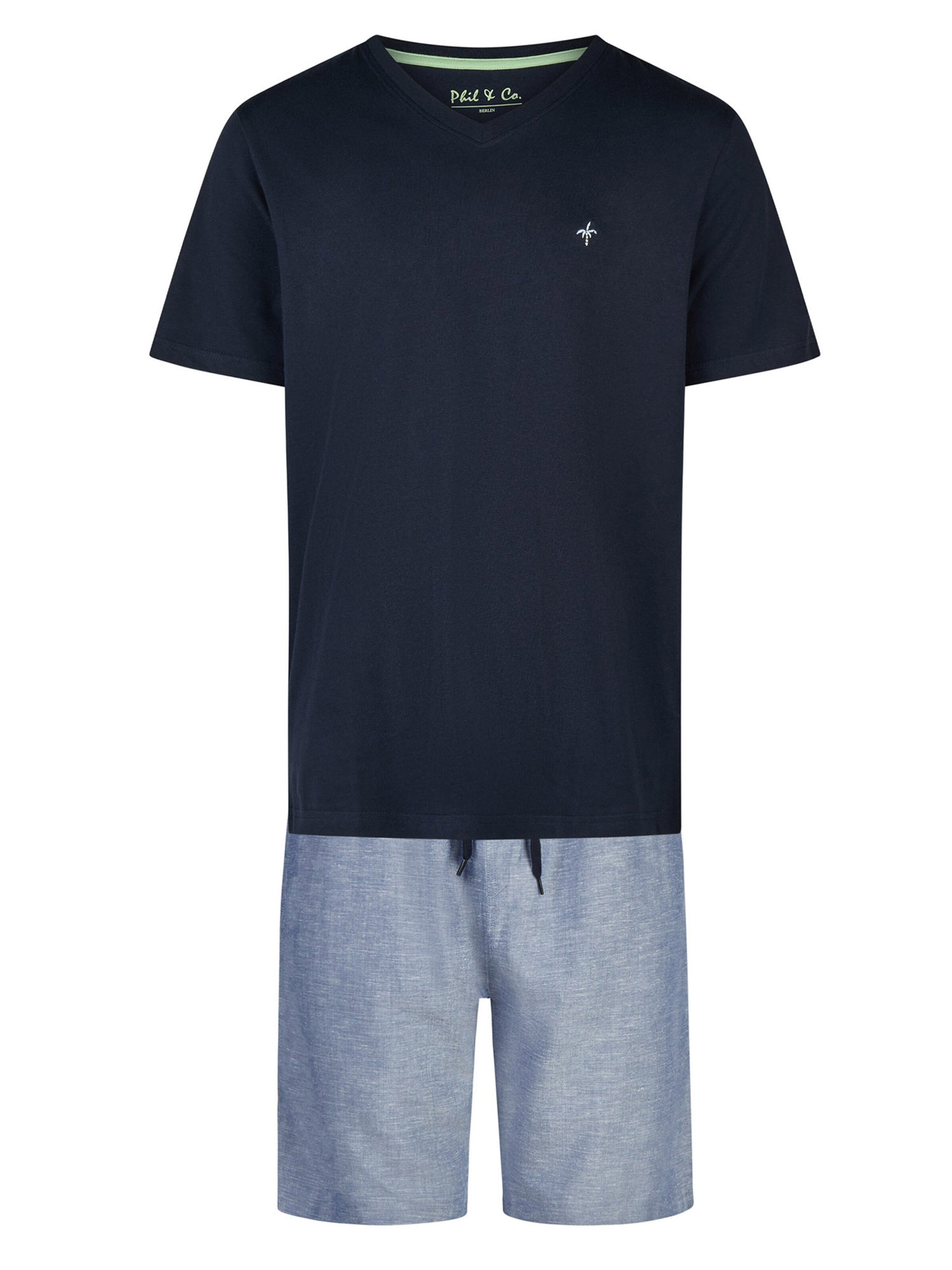 Phil & Co. Berlin Pajama short ' Classics ' in Light blue / Dark blue, Item view