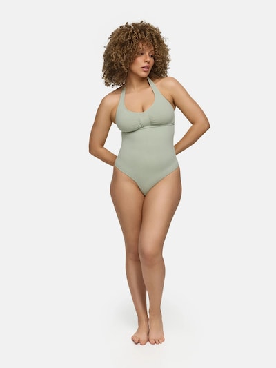 cfab (formerly creamy fabrics) Body modelant 'Neckholder Shapewear mit String' en XS en vert clair, Vue avec produit
