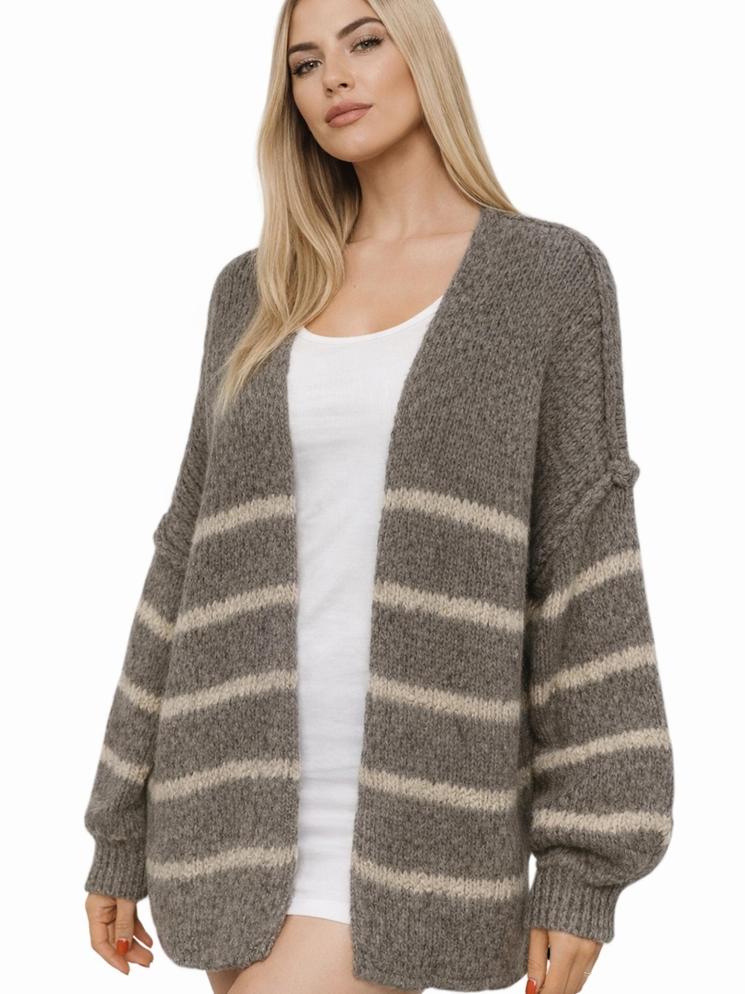 Worldclassca Strickjacke 'Strick Jacke mit Streifen'‌‌‌‌ in Grau: Vorderseite