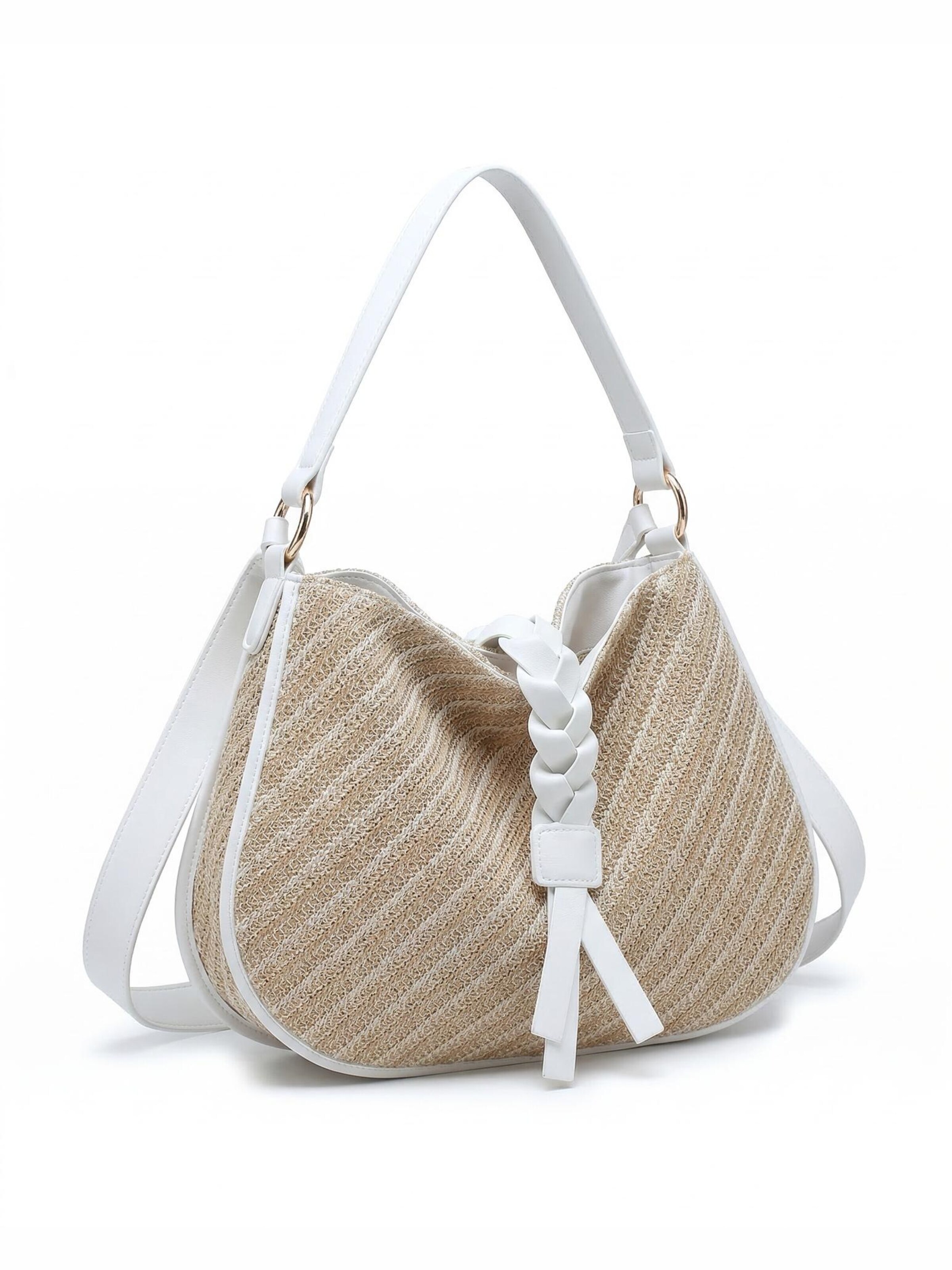 Borsa a tracolla 'Borsa a Tracolla Donna Estrade Poliestere Intrecciato Effetto Rafia' di Kassandra in bianco
