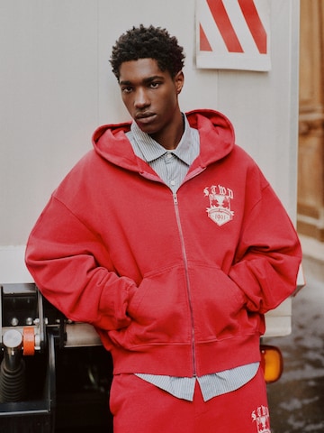 Pull&Bear Sweat jacket 'STWD' in Red: front