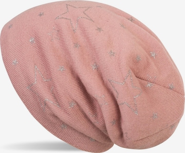 styleBREAKER Mütze 'Feinstrick Beanie mit Glitzer Stern Print' in Pink: Vorderseite