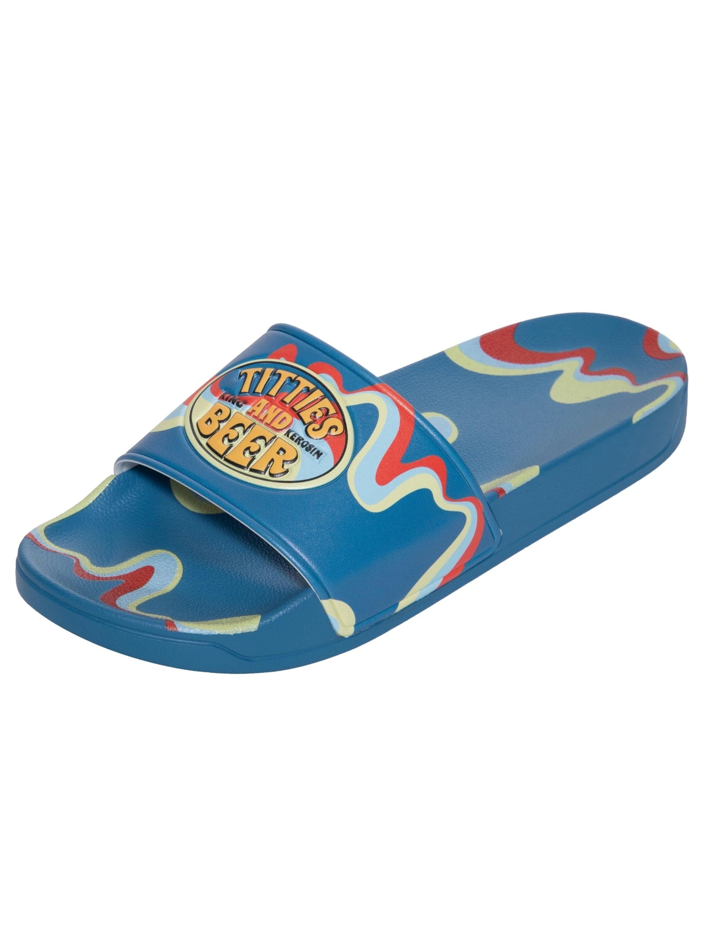 King Kerosin Pantolette 'Titties & Beer'‌‌‌‌‌‌‌‌ in Blau: Vorderseite