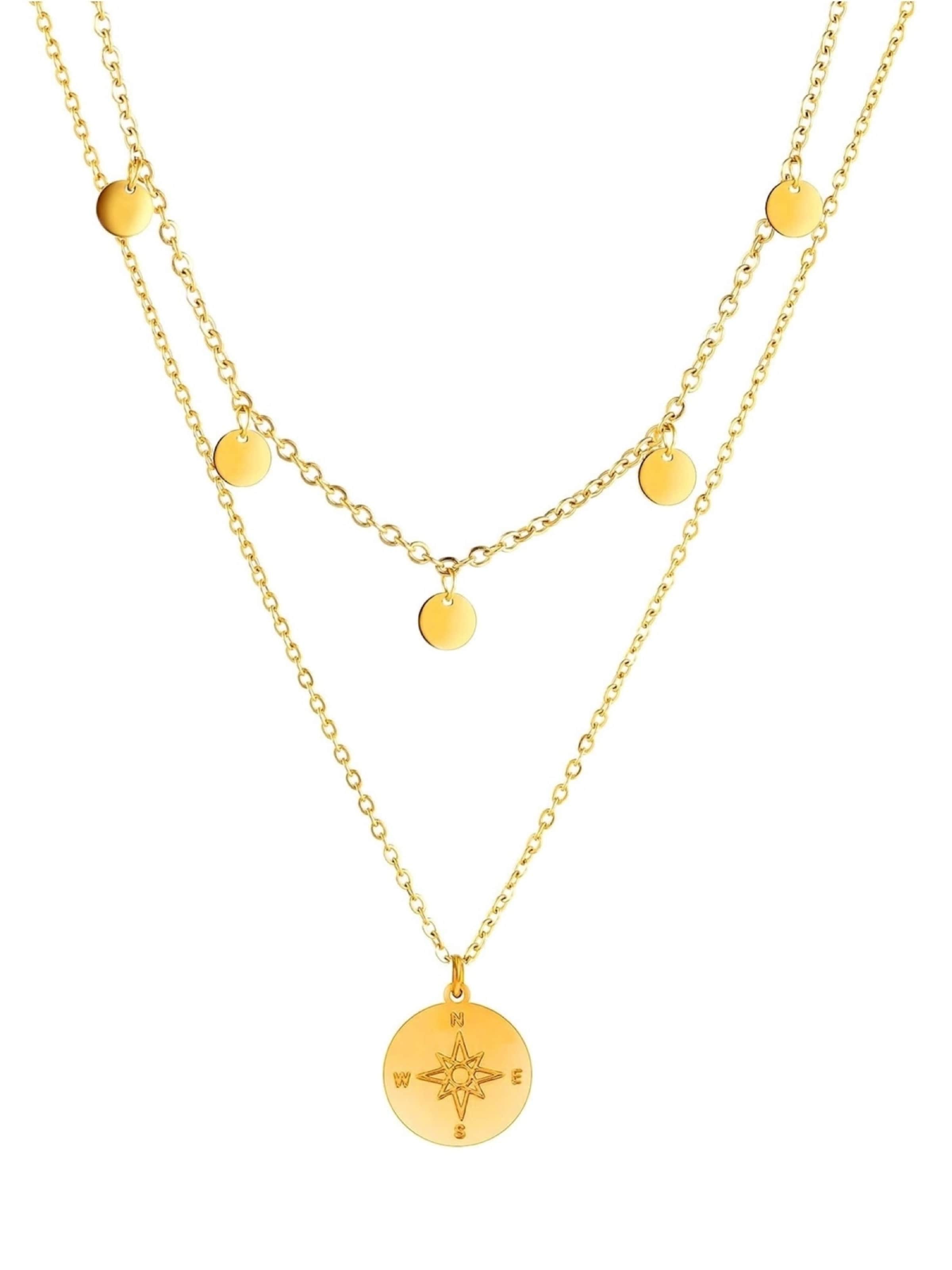 Kim Johanson Schmuckset 'Plättchen- & Kompassanhänger'‌‌ in Gold: Vorderseite