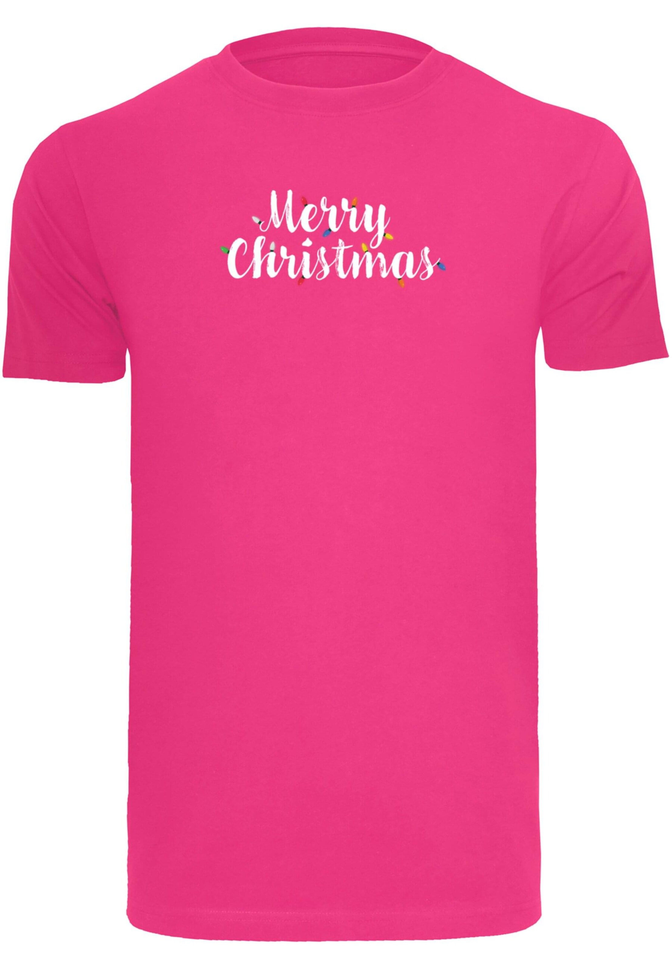 Merchcode Shirt 'Merry Christmas Lights' in Pink: front