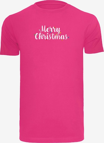 Merchcode T-Shirt 'Merry Christmas Lights' in Pink: predná strana
