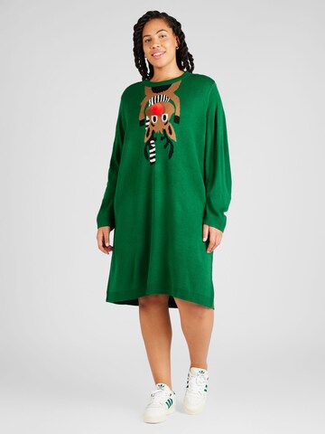ONLY Carmakoma Gebreide jurk 'XMAS DEER' in Groen: voorkant