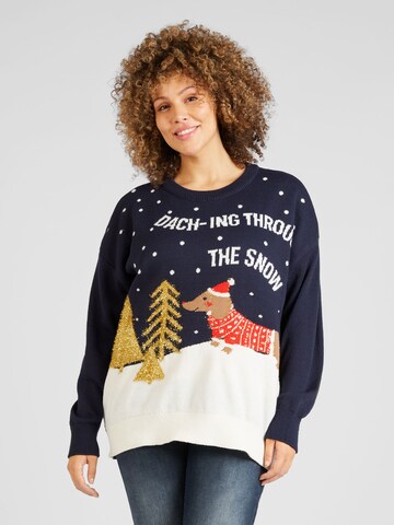 ONLY Carmakoma Sweater 'XMAS DACHING' in Blue: front