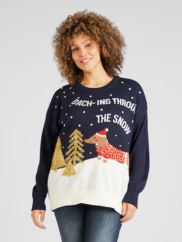 Pull-over 'XMAS DACHING' ONLY Carmakoma en bleu : devant