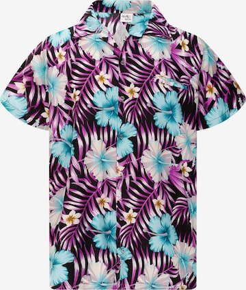 King Kameha Button Up Shirt 'Tropical Hibiscus' in Black: front