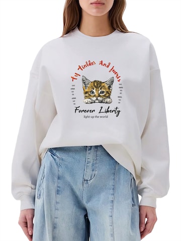 Felpa 'Women's Crew Neck Sweatshirt with Cat Print & Fleece Lining for Autumn/Winter' di GORHEY in bianco: frontale