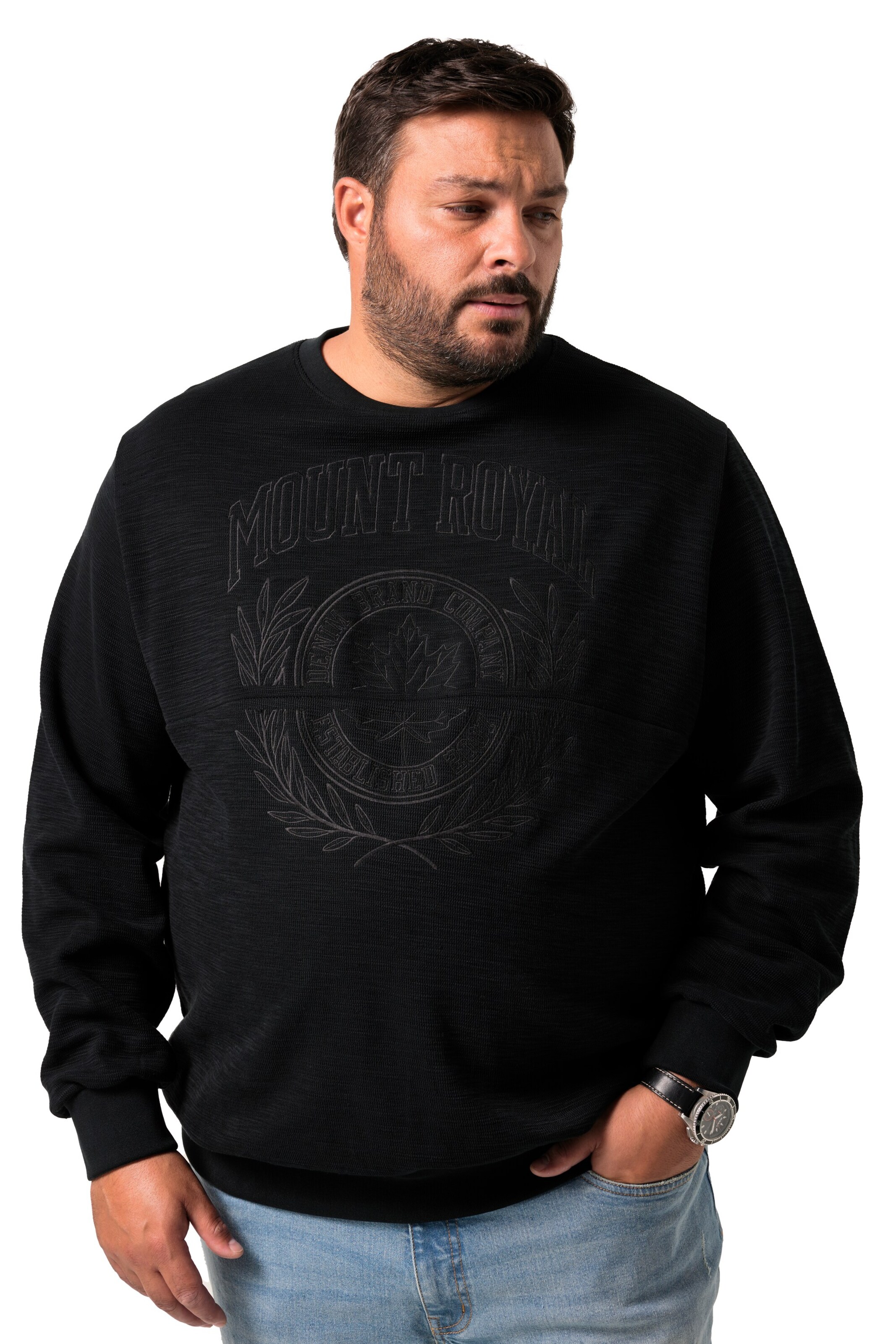 Men Plus Sweatshirt in Zwart: voorkant