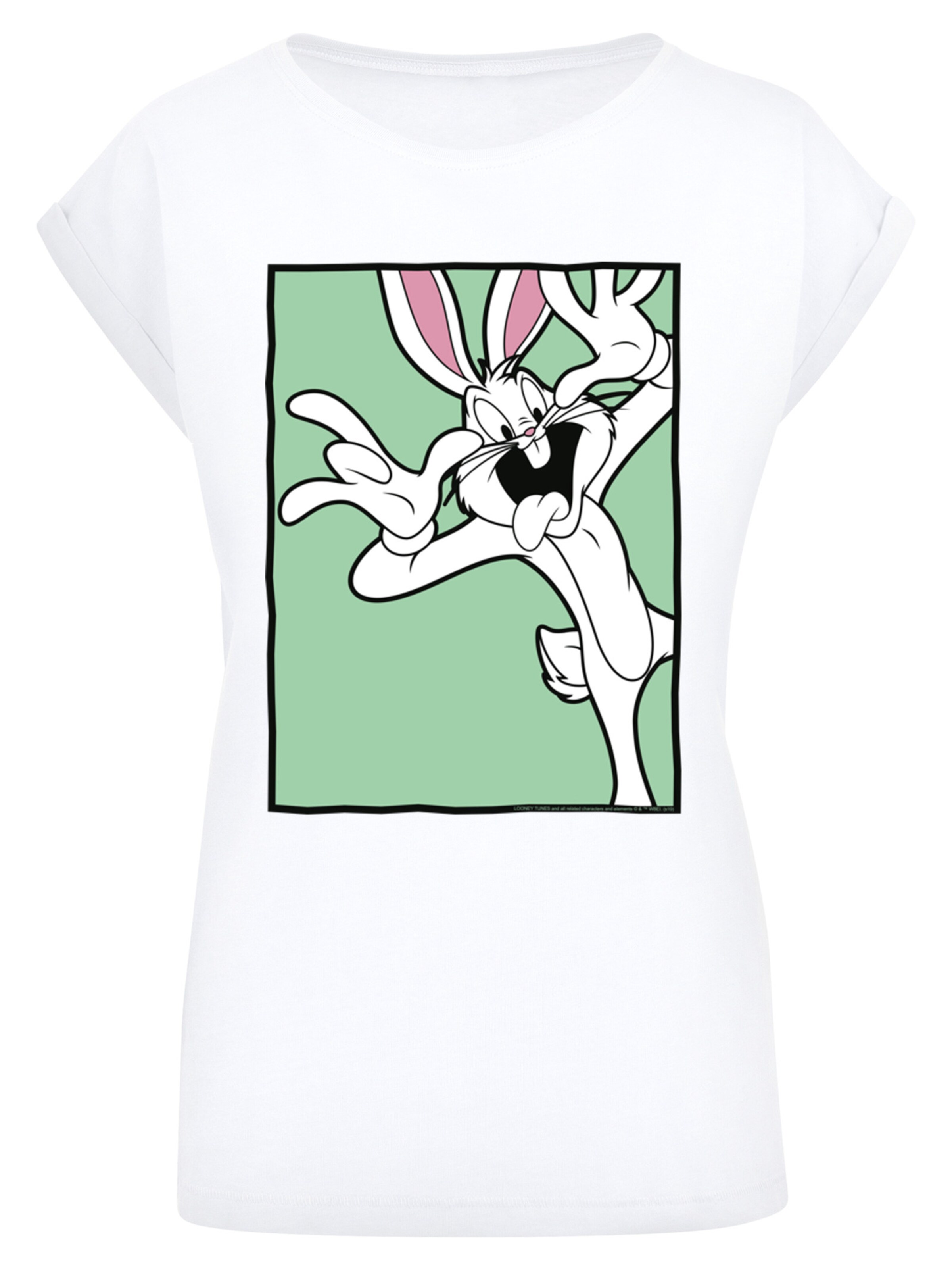 F4NT4STIC Shirt 'Looney Tunes Bugs Bunny Funny Face' in Wit: voorkant