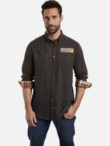 Jan Vanderstorm Comfort fit Button Up Shirt ' Notker ' in Brown: front