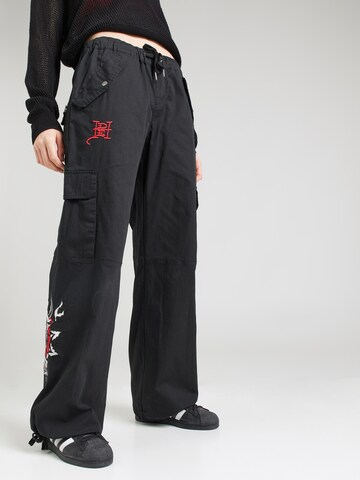 Ed Hardy Loosefit Hose 'SWALLOW' in Schwarz: Vorderseite